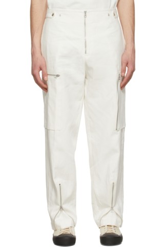 White Linen Cargo Pants by Jil Sander on Sale