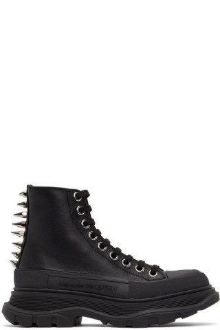 Alexander McQueen - Black Leather Stud Tread Slick Sneakers