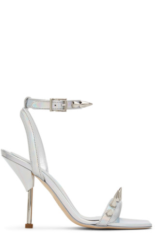 Alexander McQueen: Silver Studded Heeled Sandals | SSENSE
