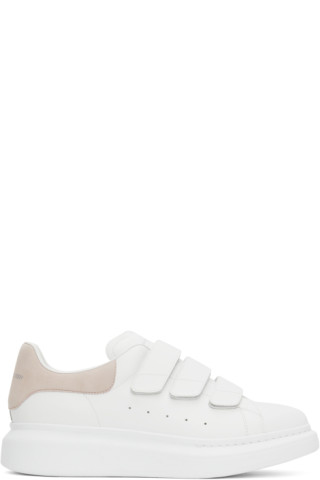 McQueen: White & Taupe Oversized Velcro Sneakers | SSENSE