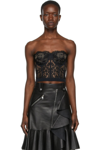 Miss Selfridge denim contrast stitch corset bralet top in black