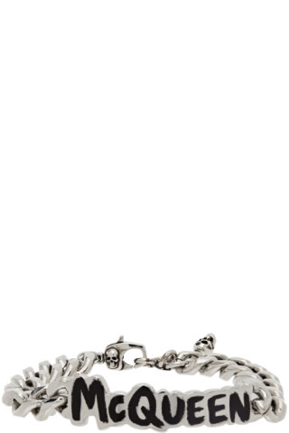 Alexander McQueen logo-print chain-link bracelet - Black