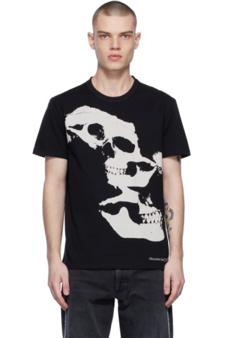 Alexander McQueen: Black Distorted Skull T-Shirt | SSENSE