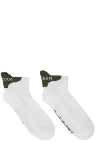 VIP【関税送料無料】希少 ALEXANDER MCQUEEN COTTON BLEND SOCKS McQueen: White & Khaki Signature Socks | SSENSE
