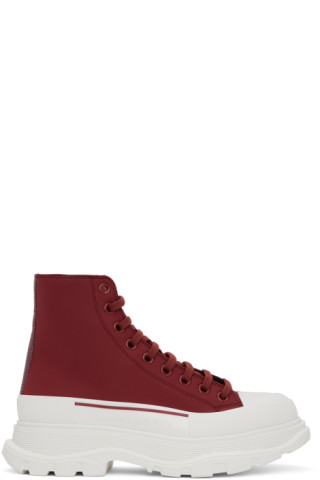Burgundy Tread Slick High Sneakers by 