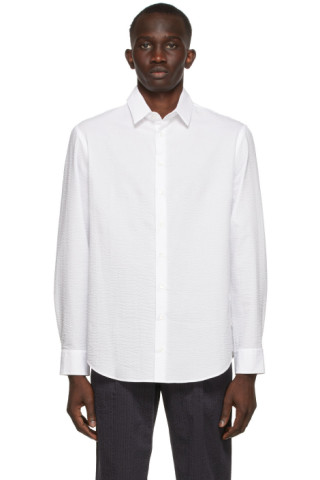 White Seersucker Shirt by Giorgio Armani on Sale