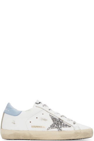 SSENSE Exclusive White & Blue Super-Star Classic Sneakers by Golden ...