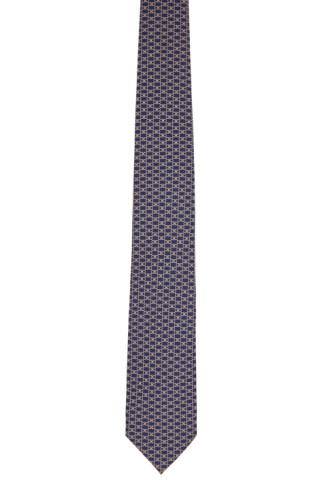Ferragamo: Navy Silk Gancini Print Tie | SSENSE Canada