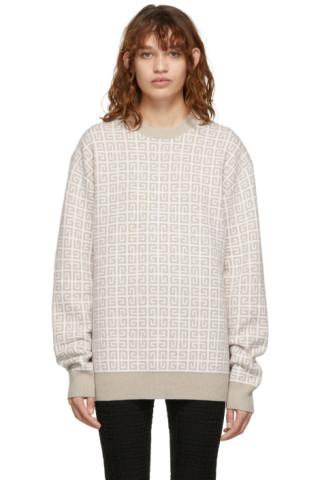 Givenchy: Beige & White Cashmere 4G Sweater | SSENSE