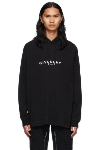 Black Reversed Logo Waffle Hoodie by Givenchy on Sale