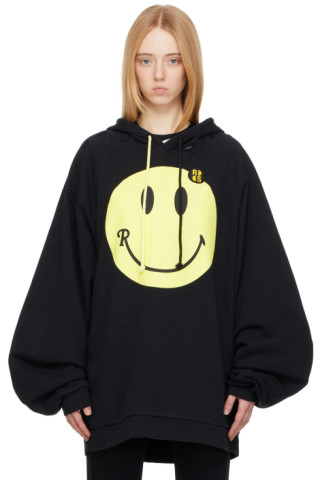 Black Smiley Edition 50th Anniversary Hoodie by Raf Simons on Sale