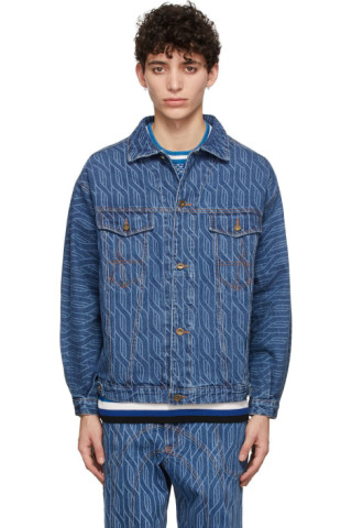 Ahluwalia Men's Stanly Blue Signature Laser Print Denim Jacket