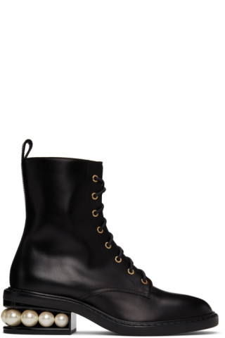 Nicholas Kirkwood Embellished Checked Combat Boots in Black