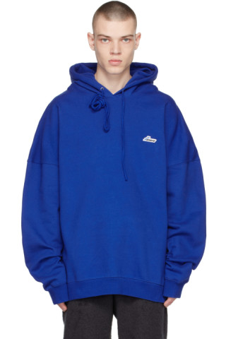 We11done: Blue 'WD' Embroidered Logo Hoodie | SSENSE