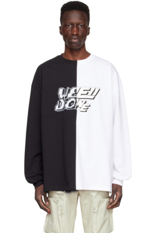 【関税込み】We11done ブラック&ホワイト Half & Half Tシャツ 221327M213063_1.jpg