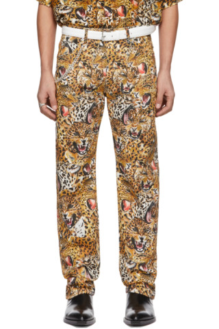 SSENSE Exclusive Beige Leopard Collage Jeans by LU'U DAN on Sale