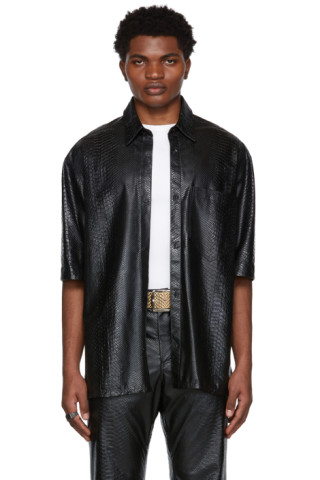 SSENSE Exclusive Black Faux-Leather Snake 90's Short Sleeve Shirt by LU ...