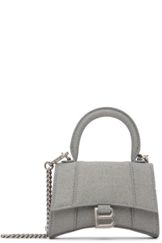 Balenciaga Silver Mini Glitter Hourglass Bag