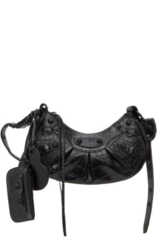 Balenciaga: ブラック クロコ XS Le Cagole ショルダーバッグ | SSENSE Balenciaga: ブラック クロコ XS Le Cagole ショルダーバッグ | SSENSE