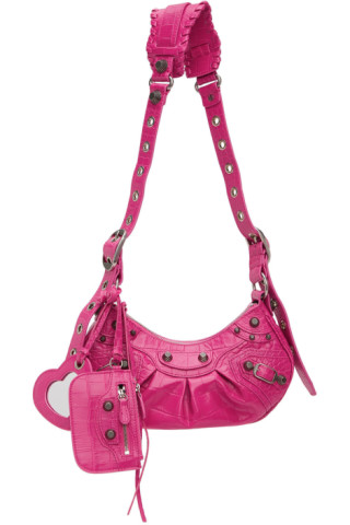 Balenciaga: Pink Croc XS 'Le Cagole' Shoulder Bag | SSENSE