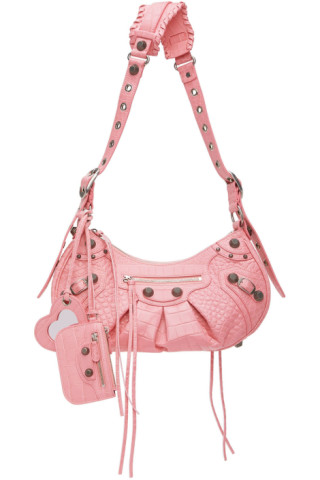 Balenciaga: Pink Croc Small 'Le Cagole' Shoulder Bag