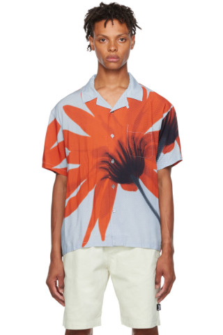 Blue Halftone Flower Shirt by Stüssy on Sale