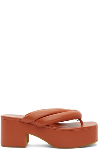 Dries Van Noten: Orange Platform Thong Heeled Sandals | SSENSE