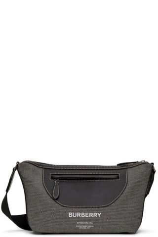 Burberry: ブラック&ホワイト Horseferry クロスボディバッグ Burberry: ブラック&ホワイト Horseferry クロスボディバッグ