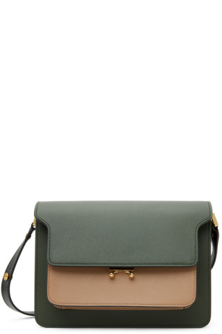 Marni: Green & Tan Medium Tri Trunk Bag | SSENSE