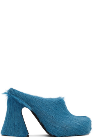 Marni: Blue Calf-Hair Mules | SSENSE