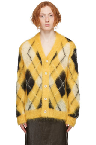 Marni: Yellow Iconic Mohair Argyle Cardigan | SSENSE