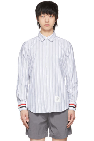 Navy Oxford Striped Shirt by Thom Browne on Sale