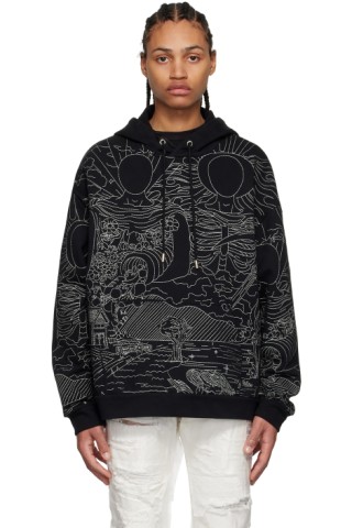 Who Decides War by MRDR BRVDO: Black Duality Hoodie | SSENSE