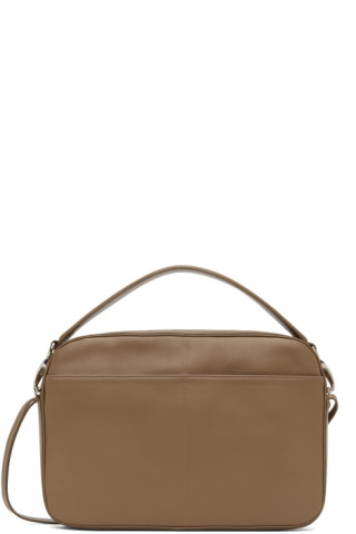 Beige Leather Parcel Shoulder Bag by Commission on Sale