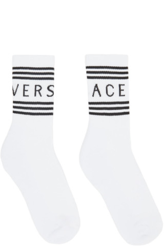 White Vintage Logo Socks by Versace on Sale