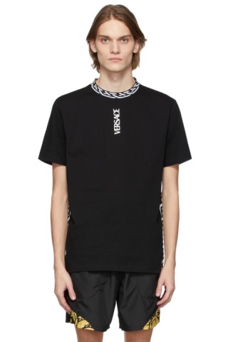 Versace: Black Vertical Logo T-Shirt | SSENSE