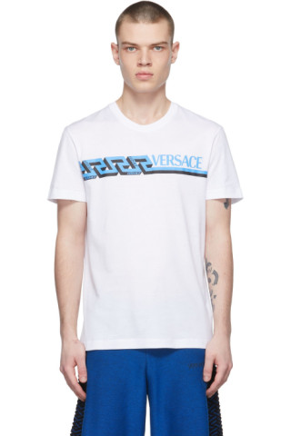 White Geometric La Greca T-Shirt by Versace on Sale