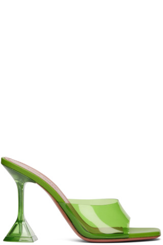 Amina Muaddi: Green Lupita Heeled Sandals | SSENSE