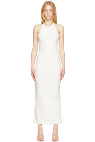 White Icon Halter Long Dress by Herve Leger on Sale