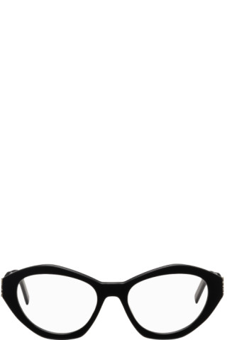 Saint Laurent: Black SL M60 Round Cat-Eye Glasses | SSENSE