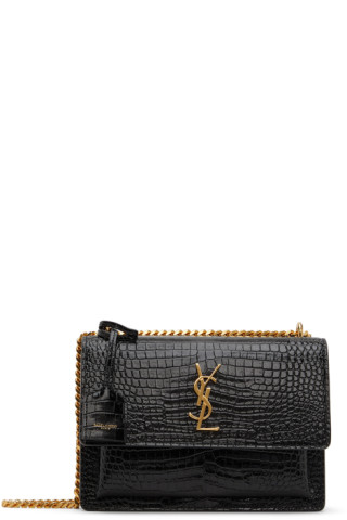 Buy Saint Laurent Sunset Croc Effect Shoulder Bag 'Black' - 442906 DND0N  1000