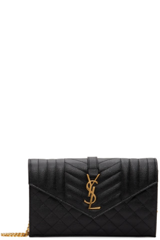 Saint Laurent: Black Monogram Chain Shoulder Bag | SSENSE