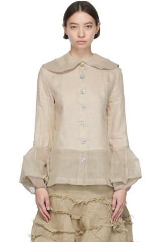 Beige Linen Shirt by VeniceW on Sale