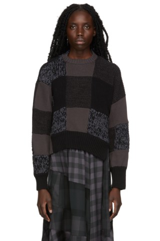 sacai: Grey & Black Check Buffalo Sweater | SSENSE