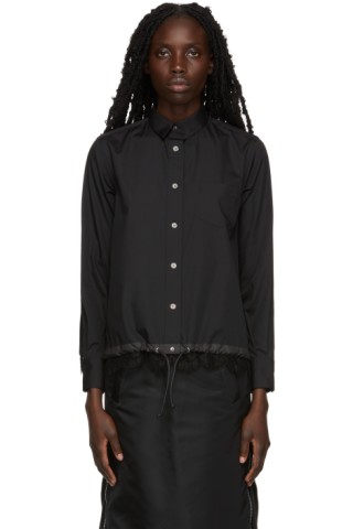 Sacai: Black Cotton Poplin Lace Shirt | SSENSE