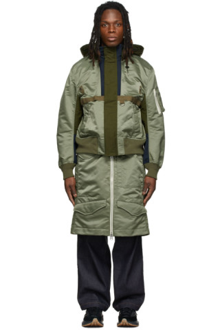 sacai: Khaki Nylon Twill Coat | SSENSE