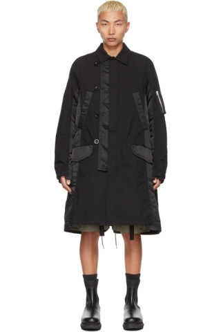 sacai: Black Military Coat | SSENSE UK