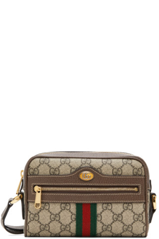 Gucci: Brown & Beige GG Supreme Small Ophidia Bag | SSENSE