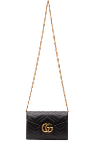 Gucci: Black Mini GG Marmont Chain Shoulder Bag | SSENSE Canada