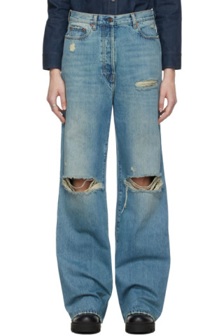 Gucci - Blue Eco-Washed Organic Denim Ripped Jeans